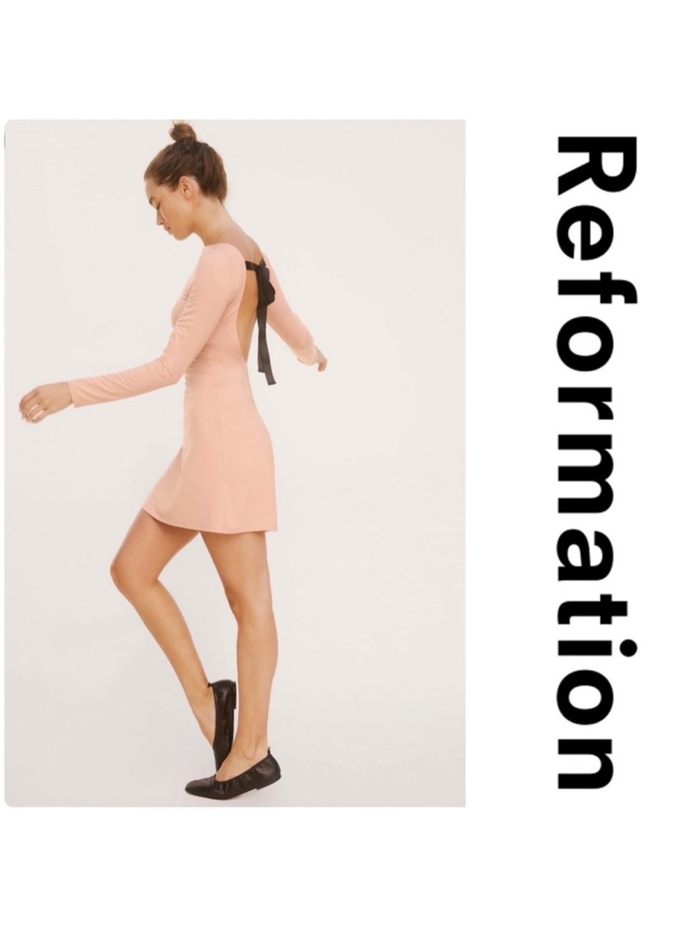 Reformation Avant Bow Contrast Mini Dress Blush Pink and black Size Small